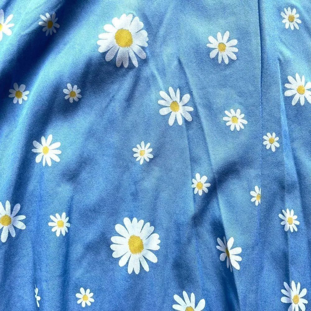 UNIQUE VINTAGE 50s Daisy Halter Swing Dress in Blue and White 1X - Picture 5 of 12